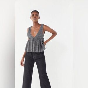 Urban Outfitters Marin Deep V Peplum Tank, Gray, Size M